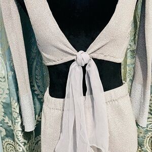 Shimmery Silver Outfit Size Sm Festival Top Skirt Remove Able Sleeves Stretchy